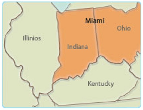 Mappa dei
                nativi americani degli "USA": i nativi
                americani Miami in Indiana+Ohio