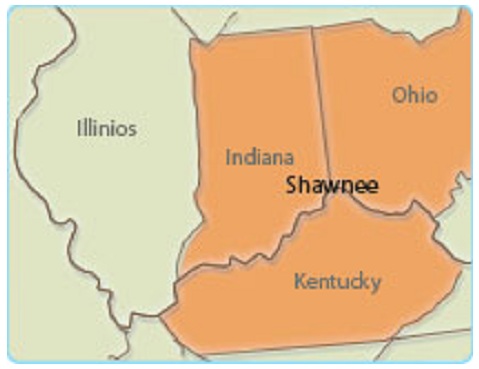 Mappa
                dei popoli nativi degli "USA": i nativi
                Chawnee in Indiana, Ohio e Kentucky