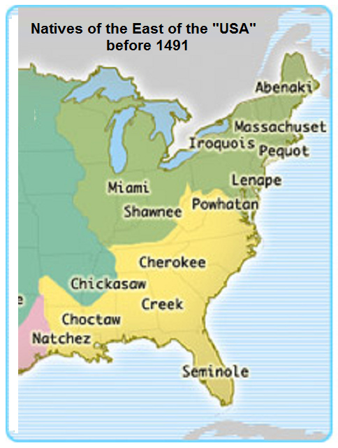 Carte montrant les autochtones � l�est
                            des "USA" avant 1491