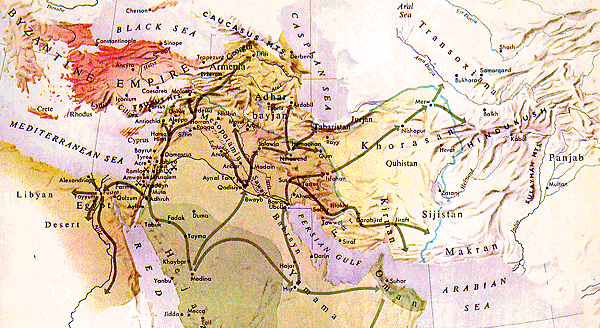 Karte: Die Fantasie-Feldzüge der
muslimischen Reiterkrieger gegen den Kaukasus und gegen
Afrika Karte: Die Fantasie-Feldzüge der
muslimischen Reiterkrieger gegen den Kaukasus und gegen
Afrika