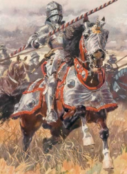 Ritter in R�stung
                        auf einem Pferd, unerkenntlich und nur an der
                        Ausr�stung erkennbar, und jeder Speer bekam
                        seine eigene Fahne. So begr�ndete sich der
                        Fahnenkult.