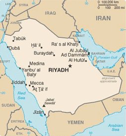 Map of Arabia with Mecca and Medina