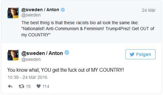 Schwedischer Muslim-Bruder
                        "Anton" 05: ​„Wisst ihr was? Verf…t
                        euch aus meinem Land!”