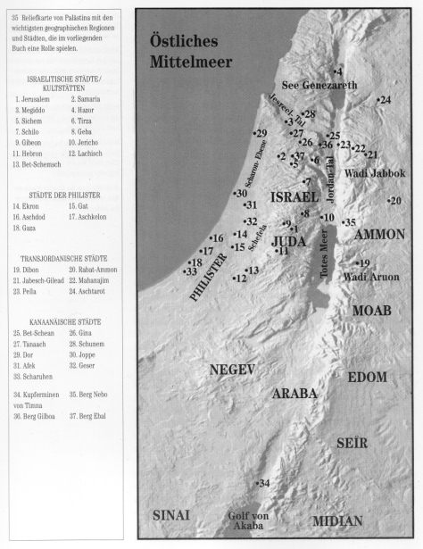 Map with Israel, Juda, Ammon, Moab, Edom,
                        Philistaia, Araba.