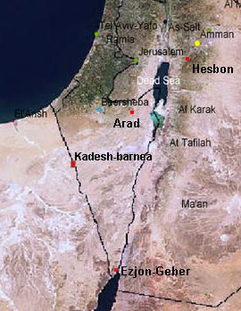Map with Kadesh
Barnea, Arad, Ezion Geber, and Hesbon Map with Kadesh Barnea, Arad,
Ezion Geber, and Hesbon
