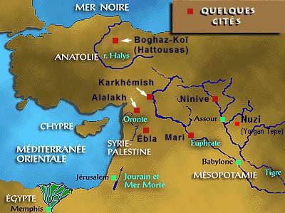 Map with
                              Ninive, Ashur, Babylon, Mari, the rivers
                              Euphrates, Tigris and Orontes