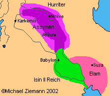 Map of
                        Assyria, Babylonia and Elam of about 1050 B.C.
                        The breakthrough to Mediterranean is coming
                        soon...