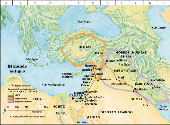 Abraham's
              propaganda trip claiming a territory from Israel to Ur,
              and the map shows a moment where the big Empires are
              blocking each other the trade routes