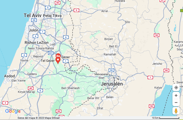 Tell Gezer zwischen Tel Aviv und
                  Jerusalem, Karte