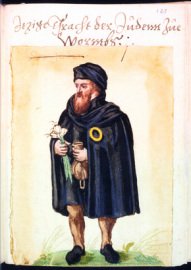 Jew with Jewish badge in yellow ring
form (circular badge), Worms 16th century Jew with Jewish badge in yellow ring
form (circular badge), Worms 16th century