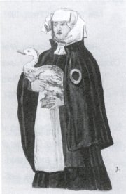 Jewish woman with
Jewish badge in yellow ring form (circular
badge), Worms 16th century Jewish woman with Jewish badge in
yellow ring form (circular badge), Worms
16th century