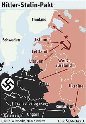 Die Europakarte nach dem
                Hitler-Stalin Pakt im Jahre 1940