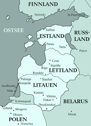 Karte des Baltikums mit Estland,
                Lettland und Litauen mit Vilnius