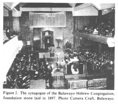 Encyclopaedia Judaica: Jews in
              Rhodesia, vol.14, col.149: The synagogue of the Bulawayo
              Hebrew Congregation, foundation stone laid in 1897. Photo
              Camera Craft, Bulawayo