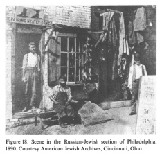 Encyclopaedia Judaica (1971): "USA", vol.
                15, col. 1612: Scene in the Russian-Jewish section of
                Philadelphia, 1890. Courtesy American Jewish Archives,
                Cincinnati, Ohio
