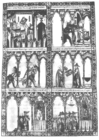 Encyclopaedia Judaica (1971):
                        Anti-Semitism, vol. 3, col. 109-110: Six panels
                        illustrating a legend about the theft of a
                        picture of the Virgin Mary by a Jew by Alfonso X
                        of Castile (1252-1284)