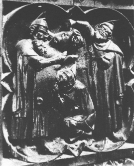 Encyclopaedia Judaica (1971):
                        Anti-Semitism, vol. 3, col. 117, chair in
                        Cologne Cathedral from14th century with a Jew
                        suckling a Jewish sow, and two others feeding
                        it. [[You can see the pointed Jewish hats]].