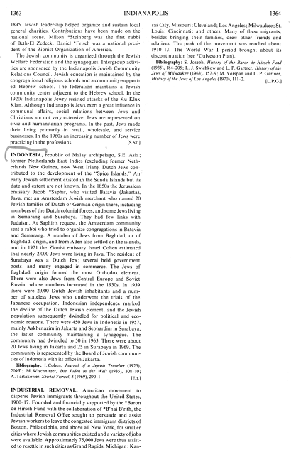 Encyclopaedia Judaica 1971: Indonesia, vol.
                        8, col. 1363