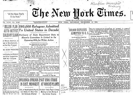 New York Times
11.12.1943: Aufnahme jüdischer
Flüchtlinge in den "USA" New York Times 11.12.1943:
Aufnahme jüdischer Flüchtlinge in den
"USA"