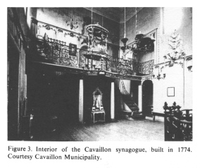 Encyclopaedia Judaica (1971): France,
                          vol. 7, col. 23. Interior of the Cavaillon
                          synagogue, built in 1774. Courtesy Cavaillon
                          Municipality.