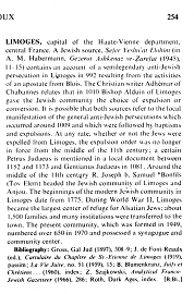 Encyclopaedia Judaica (1971): Jews in Limoges,
                    vol. 11, col. 254