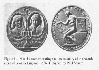 Encyclopaedia Judaica: Jews in England, vol.6,
                  col.772, medal 300 years Jews in England 1656-1956