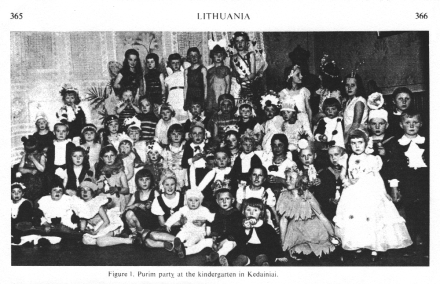Encyclopaedia
Judaica (1971): Lithuania, vol. 11, col. 365-366,
photo 01: Purim party at the kindergarten in
Kedainiai Encyclopaedia Judaica (1971): Lithuania, vol. 11,
col. 365-366, photo 01: Purim party at the
kindergarten in Kedainiai