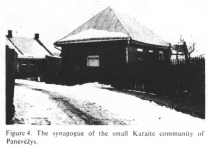 Encyclopaedia Judaica
(1971): Lithuania, vol. 11, col. 365-366,
photo 04: the synagogue of the small Karaite
community of Panevézys (Panevé¾ys) Encyclopaedia Judaica (1971): Lithuania,
vol. 11, col. 365-366, photo 04: the synagogue
of the small Karaite community of Panevézys
(Panevé¾ys)