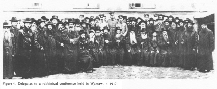 Encyclopaedia Judaica (1971): Warsaw, vol. 16, col.
                341-342. Delegates to a rabbinical conference held in
                Warsaw, c. 1917