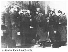 Encyclopaedia Judaica (1971): Warsaw, vol.
                        16, col. 345. Some of the last inhabitants
                        confronted with the Nazi army.
