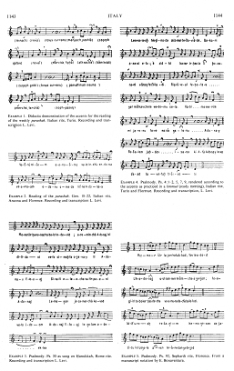 Encyclopaedia Judaica (1971): Italy, vol. 9,
                    col. 1143-1144, liturgic and other examples of the
                    development of Jewish music in Italy