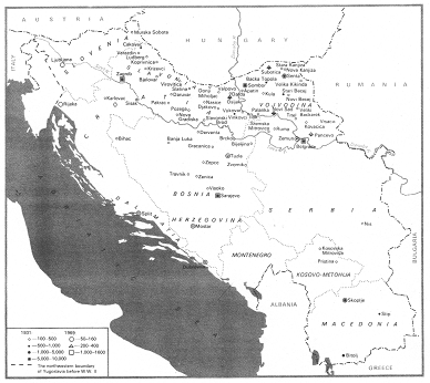 Map of Yugoslavia with the indication of the
                  Jewish communities of 1931 and 1969. Courtesy
                  Federaton of Jewish Communitites in Yugoslavia,
                  Belgrade