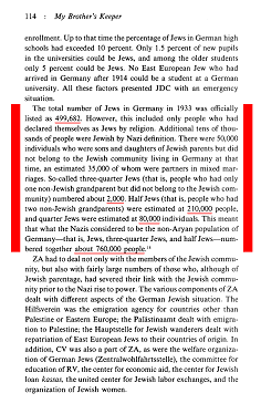 Yehuda Bauer, livre "My Brother's
                        Keeper. History of the American Jewish Joint
                        Distribution Committee 1929-1939", page
                        114: 499.682 juifs et en plus 292.000 demi,
                        quart et 3/4 juifs sont 760.000 gens poursuivis
                        comme juifs en 1935.