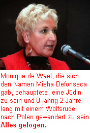 Misha Defonseca an
                        einem Vortrag in Darmouth, wo sie �ber die
                        angebliche Holocaust-Vergangenheit einen Vortrag
                        h�lt: alles gelogen