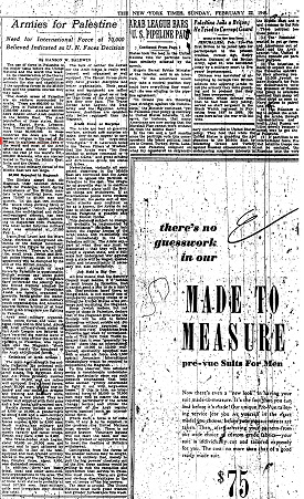 NYTimes 22.2.1948: 15 bis 18 Mio. Juden
                            weltweit sind f�r den Unabh�ngigkeitskrieg
                            vorbereitet - Artikel: "Armies for
                            Palestine"
