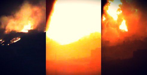 Weisse Flamme deutet auf eine
                    zionistische Atombombe hin, Damaskus am 5.5.2013