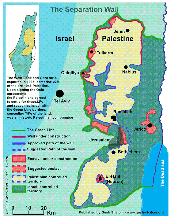 Karte des Mauerbaus in Israel
                  Pal�stina: Mauerkatastrophe, wall constructioning in
                  Israel Palestine, map, wall catastrophe