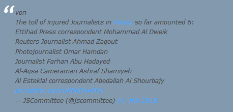 Massaker der zionistisch-kriminellen
                Israel-Armee gegen Pal�stinenser 02, die Liste
                verletzter Journalisten