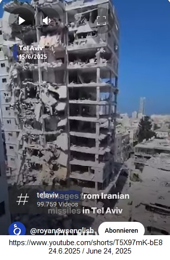 Tel Aviv (Tel Afiff) on June 23, 2025:
                One more sky scraper without windows but hollow, video
                from June 15, 2025