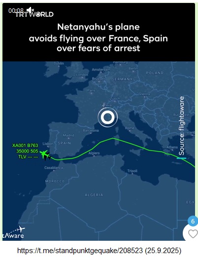 25.9.2025: Der Satan von Jerusalem meidet den
LUFTRAUM VON SPANIEN UND FRANKREICH 25.9.2025:
Der Satan von Jerusalem meidet den LUFTRAUM VON
SPANIEN UND FRANKREICH