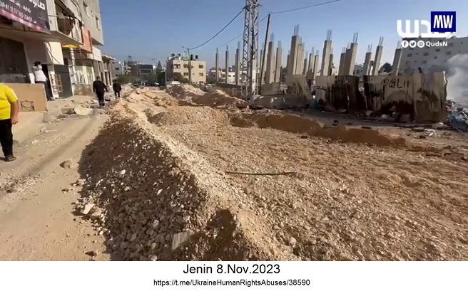 West Bank CC with Jenin:
                  Nazi-Zionist Israel army is destroying roads with
                  criminal excavators every day - Nov 8, 2023
