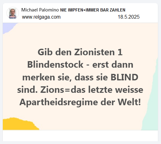 18.5.2025: Zionisten sind BLIND - sie brauchen
einen Blindenstock: Gib den Zionisten einen
Blindenstock - erst dann merken sie, dass sie BLIND
sind. Zions=das letzte weisse Apartheidsregime der
Welt! 18.5.2025: Zionisten sind BLIND - sie
brauchen einen Blindenstock: Gib den Zionisten einen
Blindenstock - erst dann merken sie, dass sie BLIND
sind. Zions=das letzte weisse Apartheidsregime der
Welt!