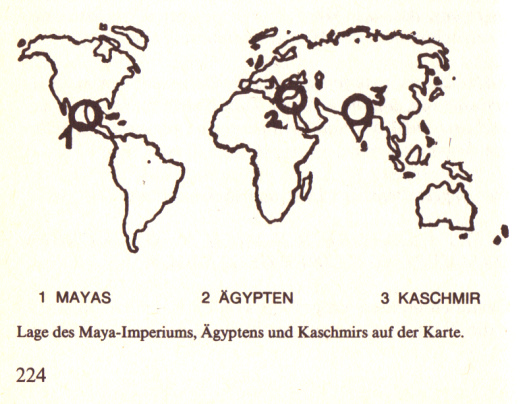 Karte mit den Maya-Zentren Mittelamerika,
                      �gypten und Nordindien (Kaschmir)