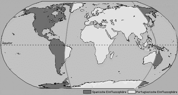 Mapa del mundo: la
                      l�nea sat�nica del Papa satanista criminal con la
                      mitad espa�ola y portuguesa del mundo en el
                      Tratado de Tordesillas 1494: As�, el criminal
                      satanista del Vaticano afirm� que todo el mundo
                      deber�a sufrir bajo el terror cristiano [de
                      fantas�a] sat�nico del Vaticano con su Biblia de
                      fantas�a y su Jes�s de fantas�a. Los principales
                      instrumentos fueron virus de viruela que fueron
                      escondidos en regalos, caballos, armas de fuego y
                      alcohol