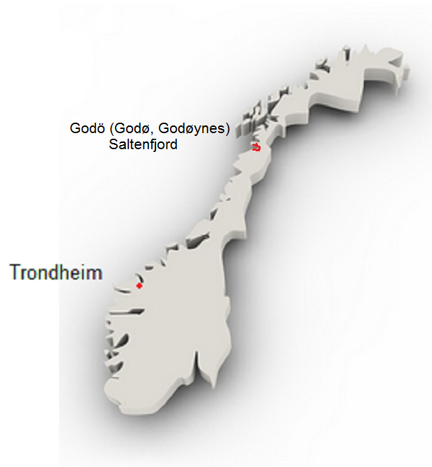 Karte
                    von Norwegen mit Trondheim, dem Saltenfjord und God�
                    (God�, God�ynes)