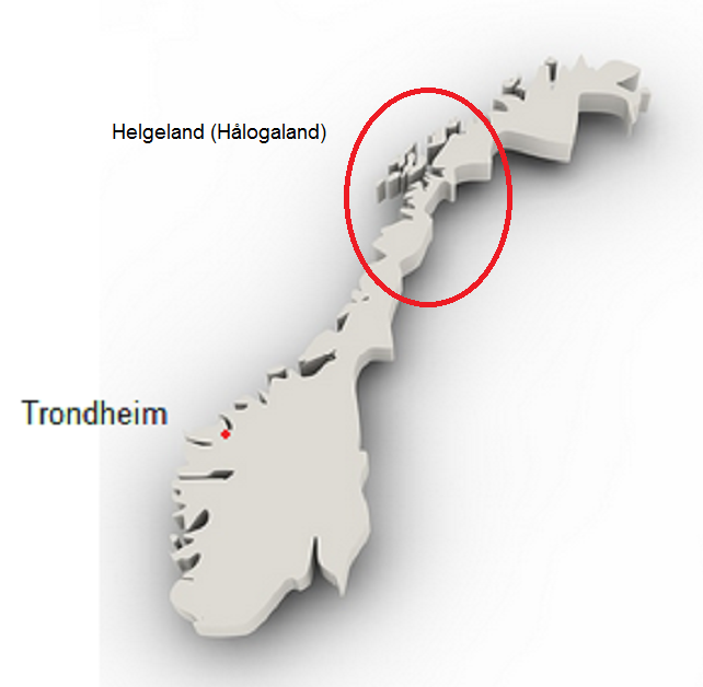 Karte von Norwegen mit Trondheim und
                    Helgeland