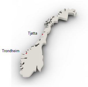 Karte von Norwegen mit Tromdhemi+Tj�tta