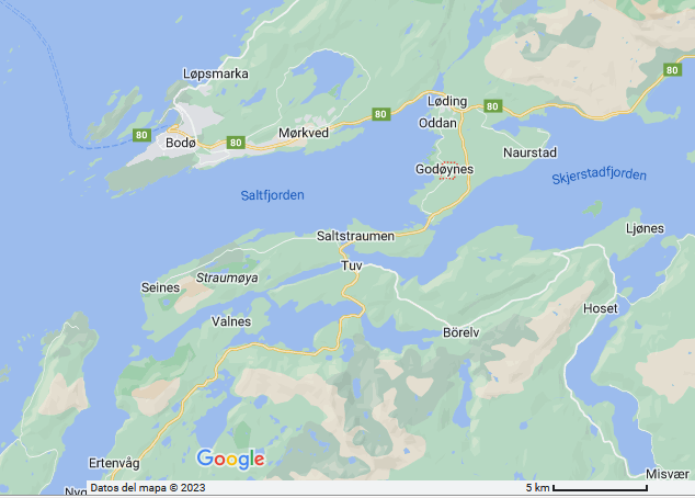 Karte von Norwegen mit
                    dem Saltenfjord und God� (God�, God�ynes)