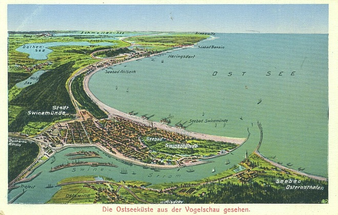 Germany
                    MV Oder estuary: Svinem�nde with the island of
                    Usedom, aerial view postcard