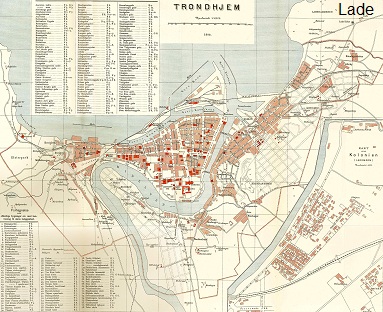 Town map of Trondheim with Lade (map of
                    1898)